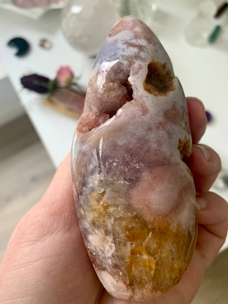 Pink Amethyst Flower Agate Geode with Stand