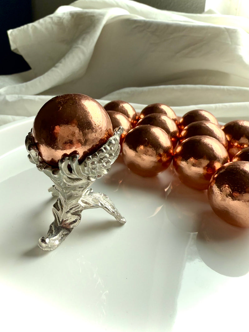 Botanical Metal Stand shown with the Michigan copper sphere option available in the dropdown menu