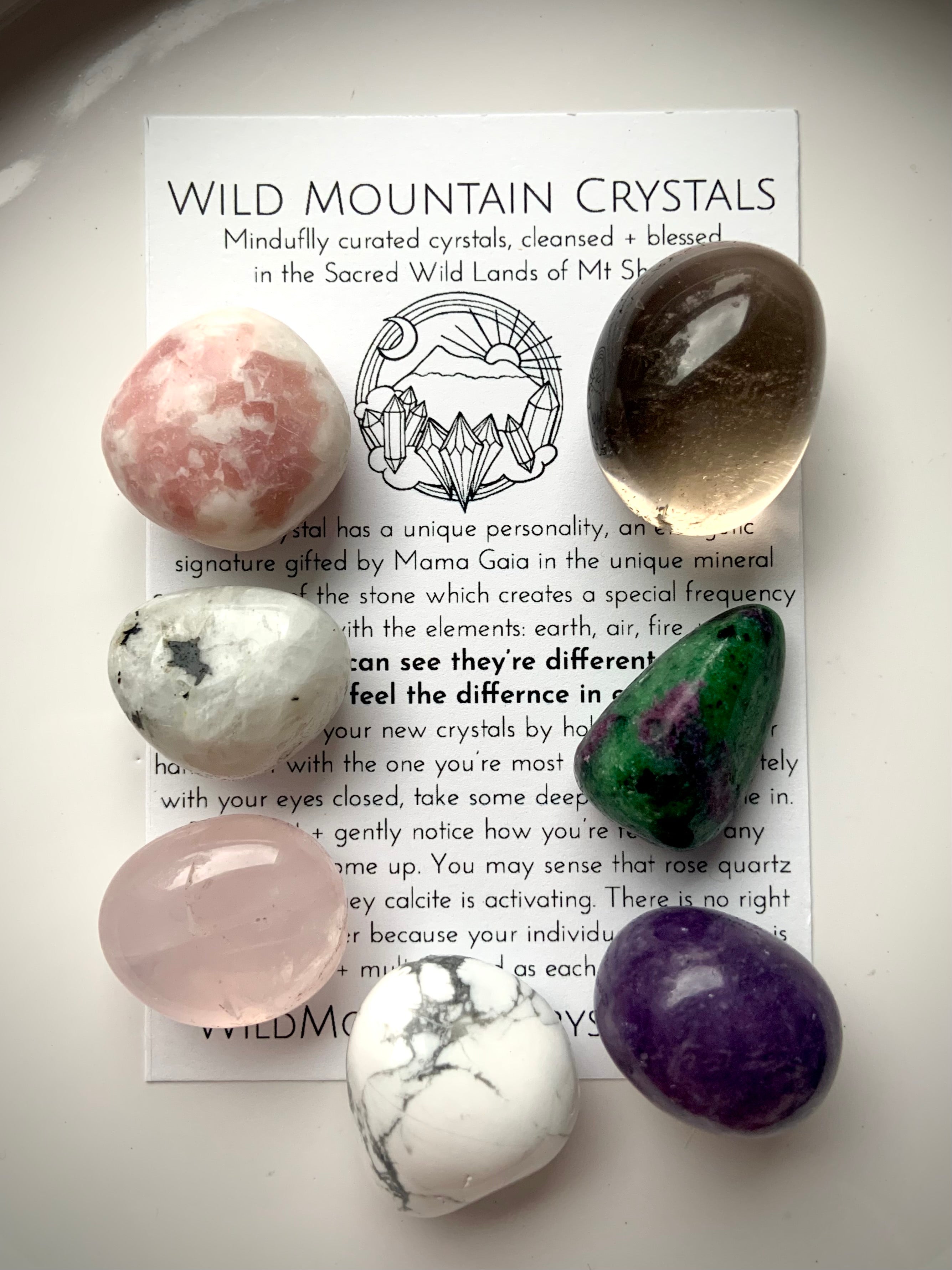 Crystals for grief set with 7 healing stones & info card – natural support for emotional healing