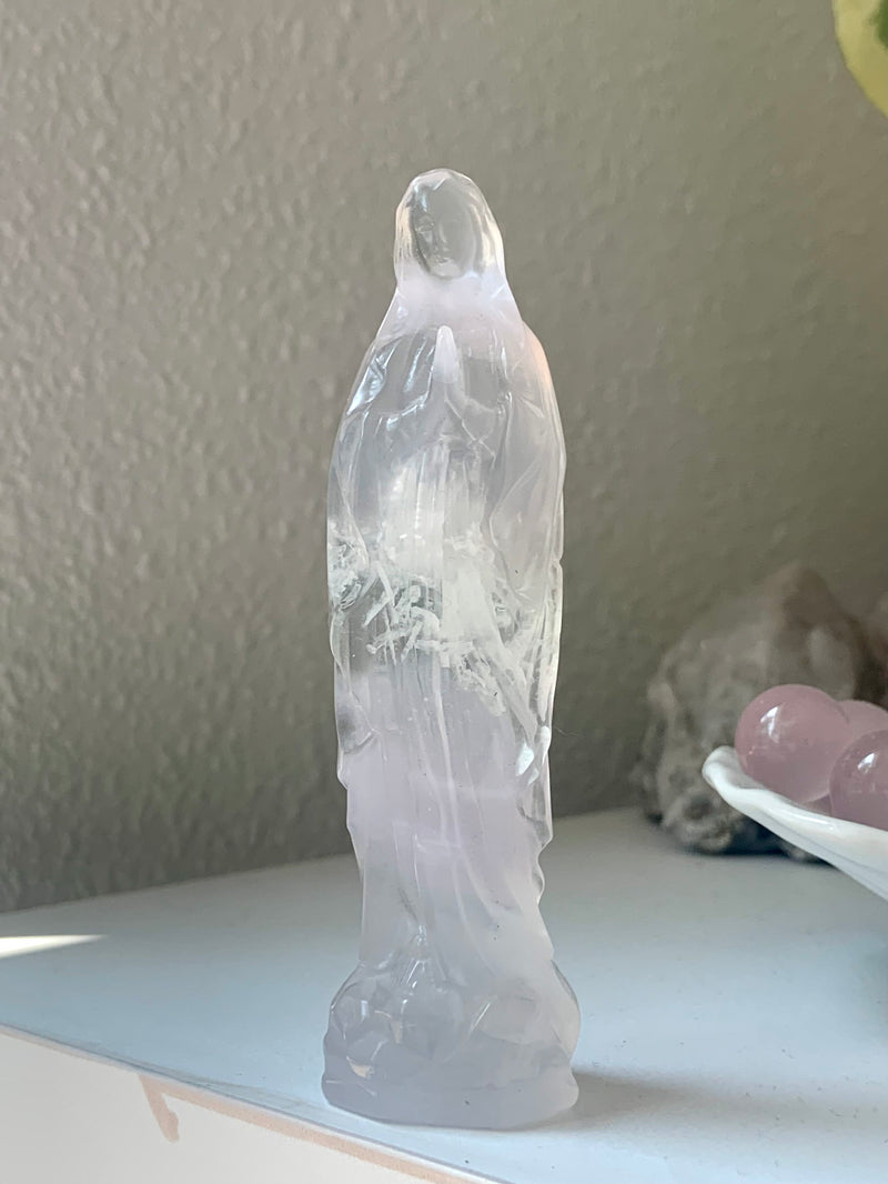 Lavender Fluorite Mother Mary Figurine with Scolecite Inclusions