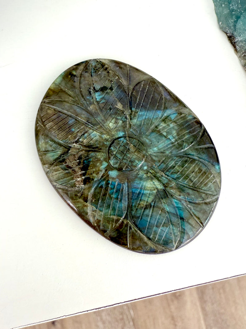 Large Labradorite Mughal Flower Carving