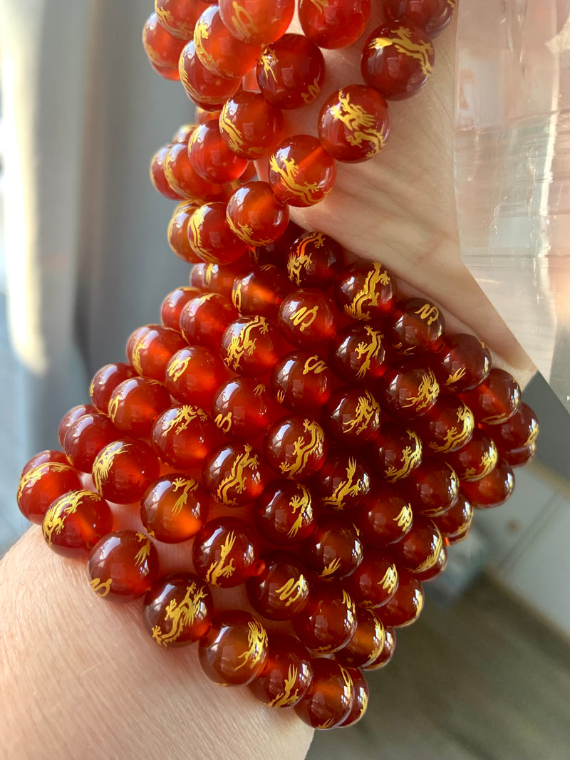 Gold Dragon Carnelian Bead Bracelet