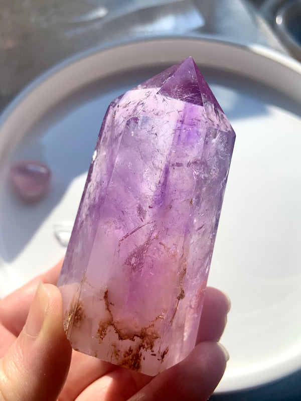 Smokey Amethyst Point with Golden Healer