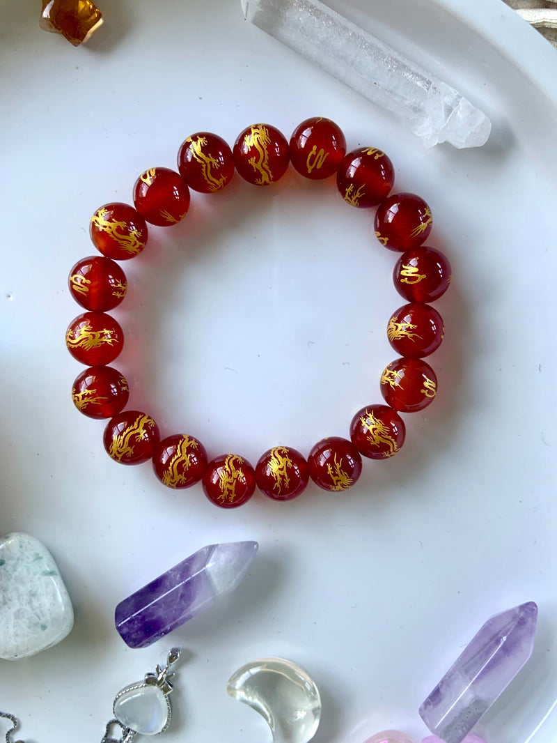 Gold Dragon Carnelian Bead Bracelet