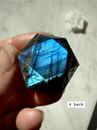 Labradorite hexagon with blue flash – sacred geometry crystal for Third Eye Chakra, back view