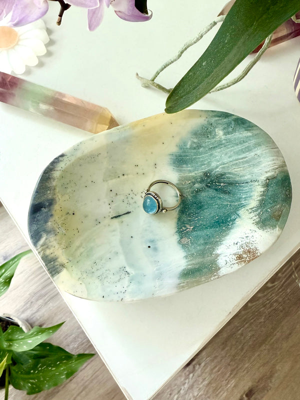 Rare Blue Green Ocean Jasper Bowl