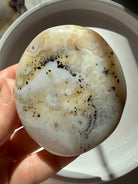 Dendritic Agate freeform crystal with creamy ivory tones, black tree-like inclusions and natural orbicular patterns