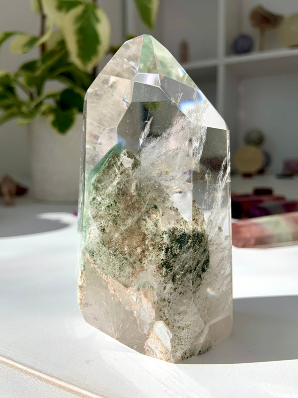 Snowy Garden Quartz Bridge Crystal with Phantoms + Rainbows