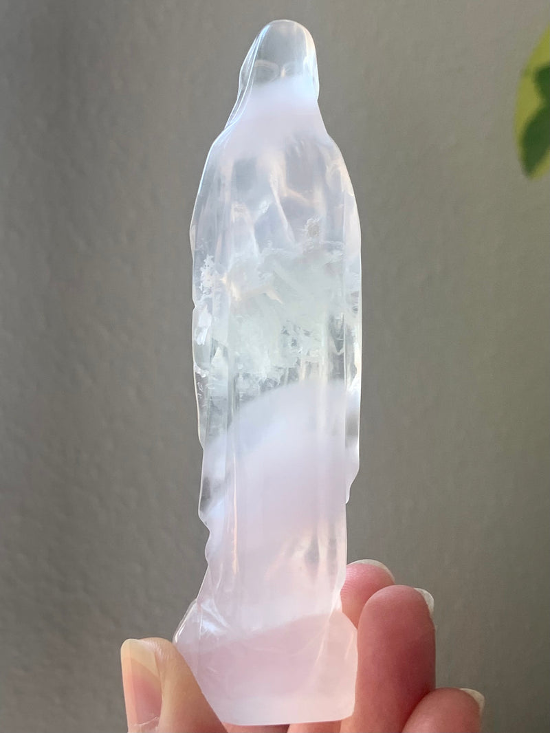 Lavender Fluorite Mother Mary Figurine with Scolecite Inclusions