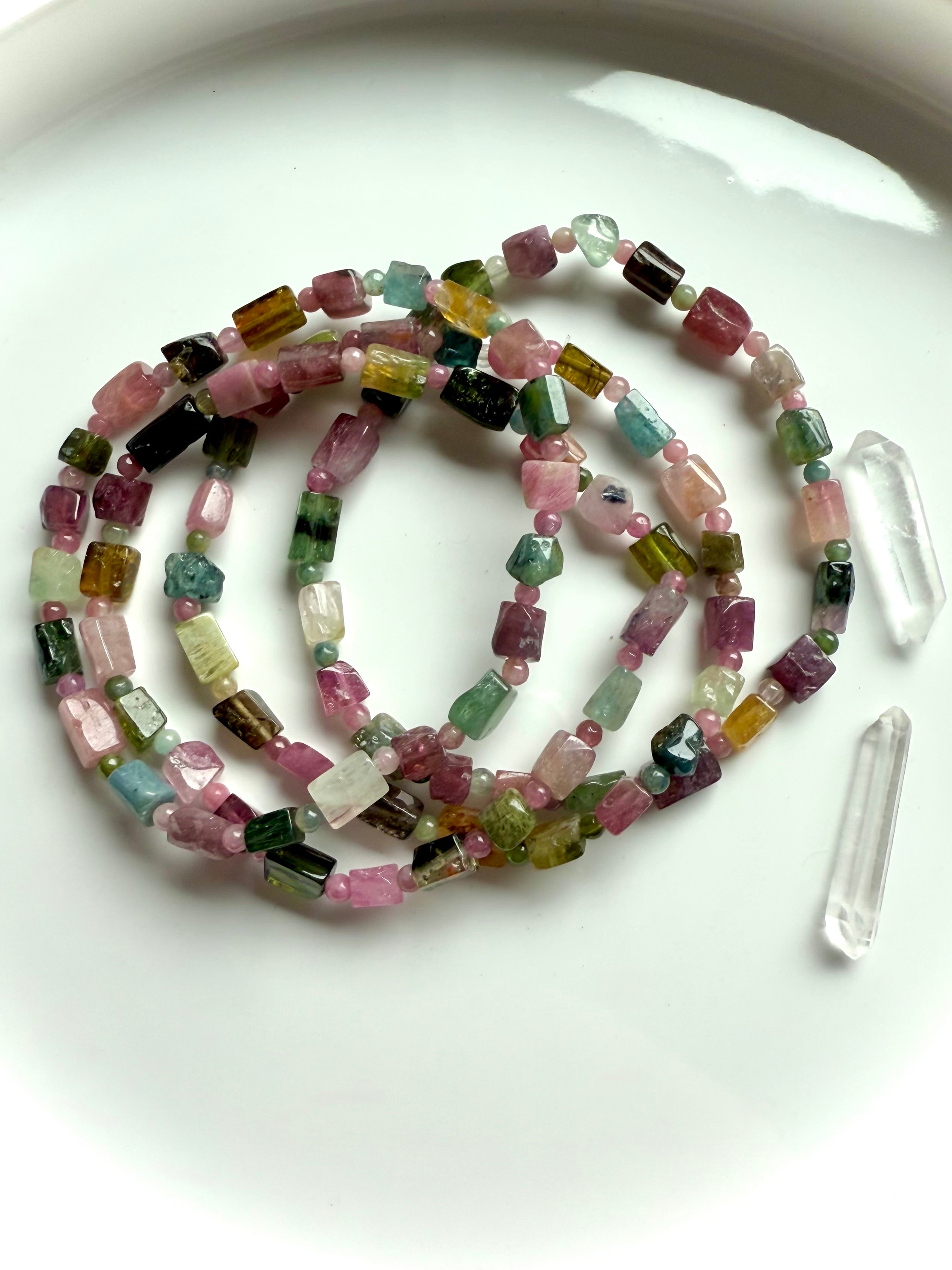 Wear our Rainbow Tourmaline Cube Bracelet to raise your vibration with heart centered inspiration
