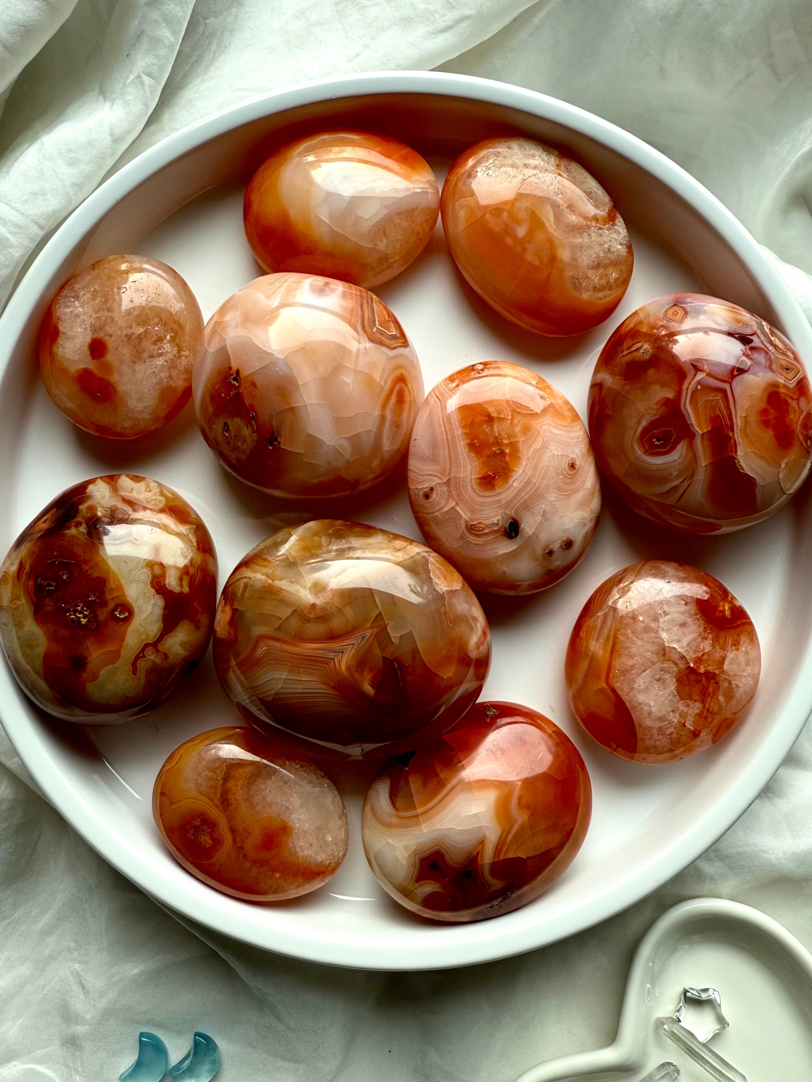 Orange Carnelian palm stones for grounding, vitality + energy flow — sacral chakra crystals for motivation + courage