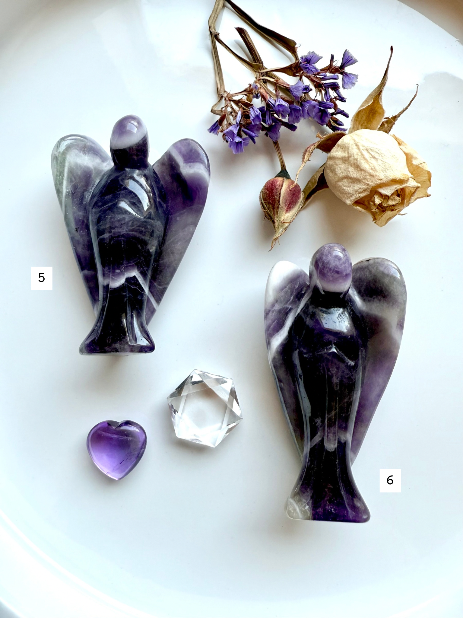 Dream Amethyst angel carvings for Third Eye and Crown Chakra healing