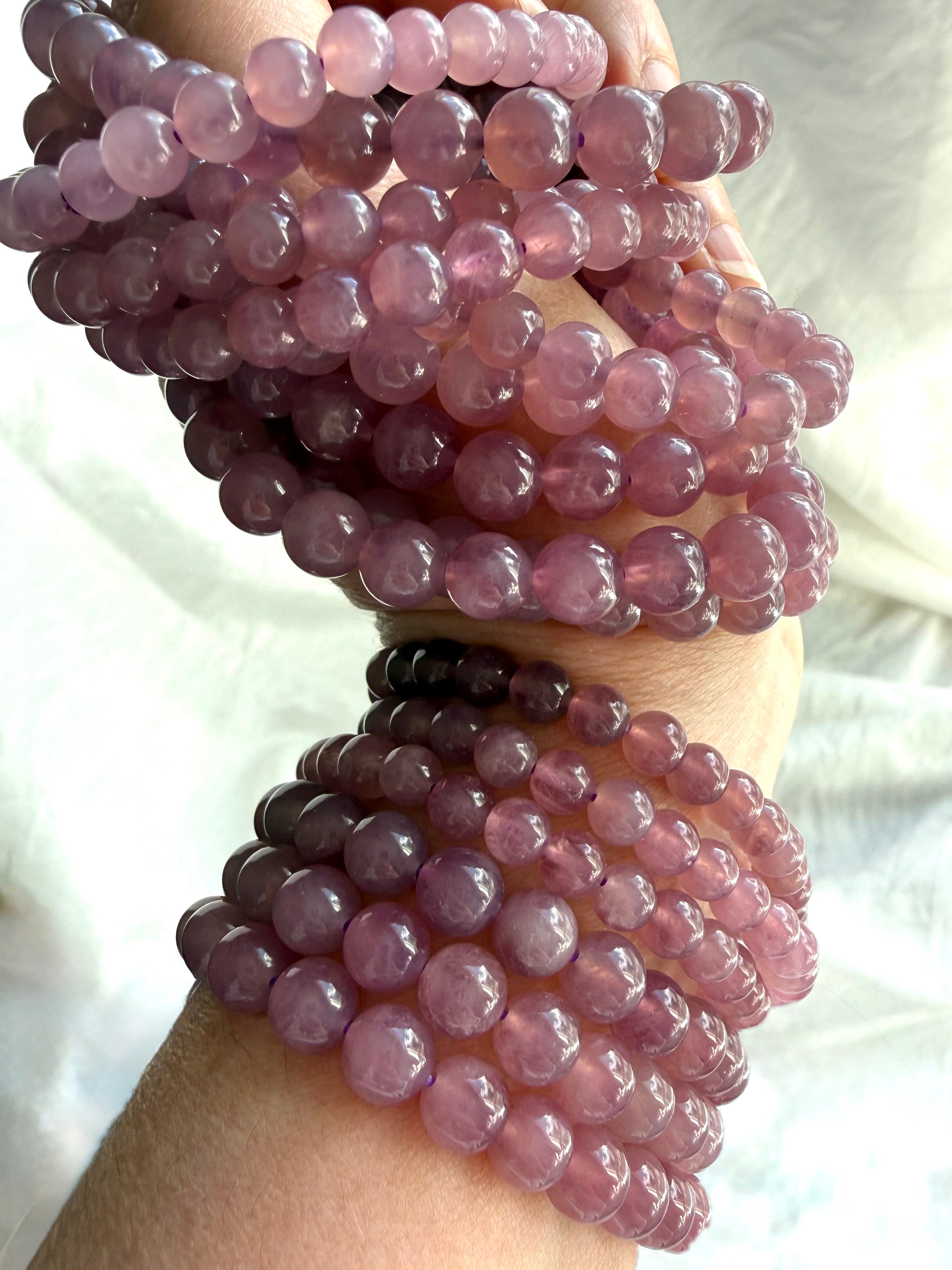Lavender Rose Quartz Bracelet with luminous pinkish-lavender gemstone beads for Heart Chakra healing and Divine Feminine energy