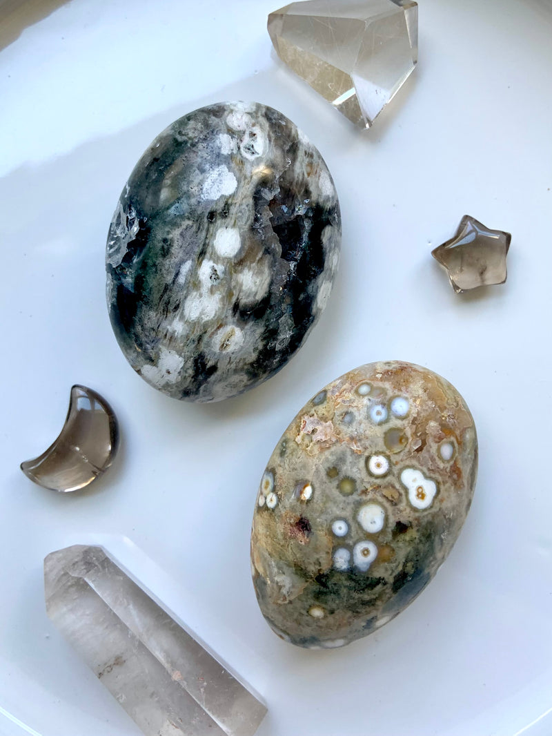 8th Vein Orbicular Ocean Jasper Palm Stones