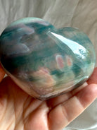 Large Ocean Jasper crystal heart with teal and mauve swirls and rounded polished shape