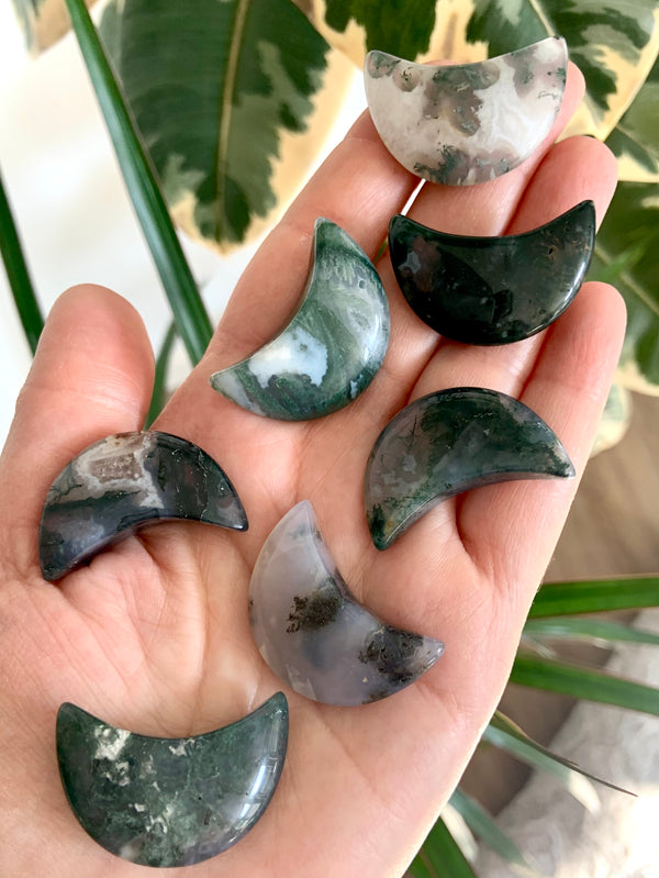 Moss Agate Crescent Moons