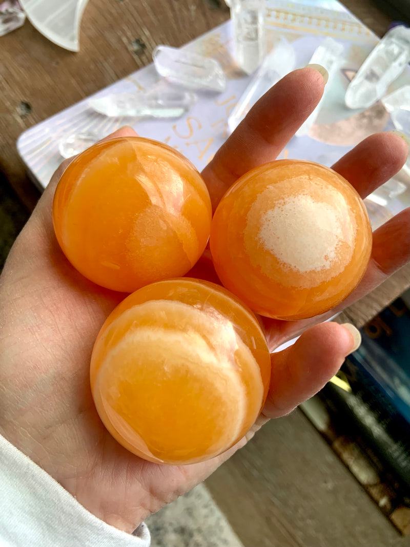 Sparkly Orange Calcite Spheres on Stand