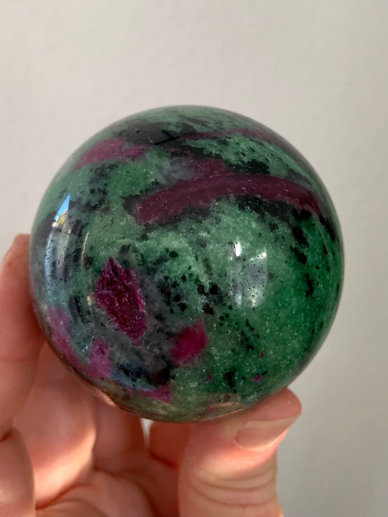 Ruby Zoisite Sphere on Stand