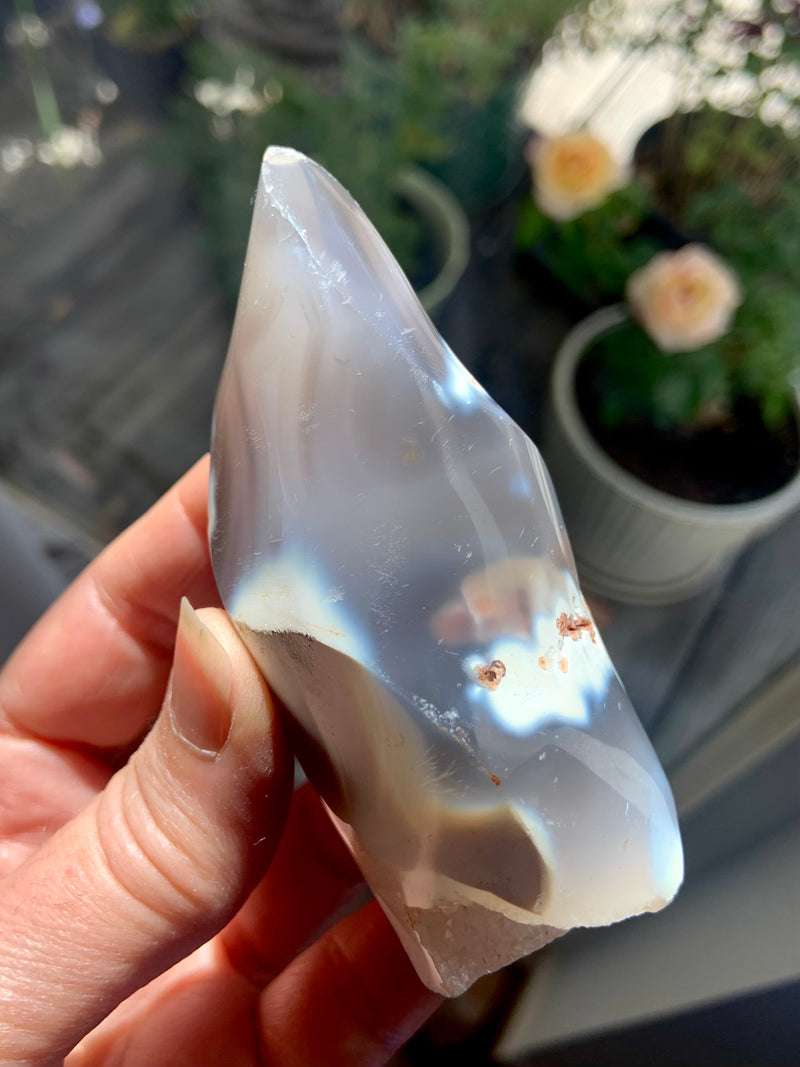 Gray Orca Agate Freeform Flame with Druzy