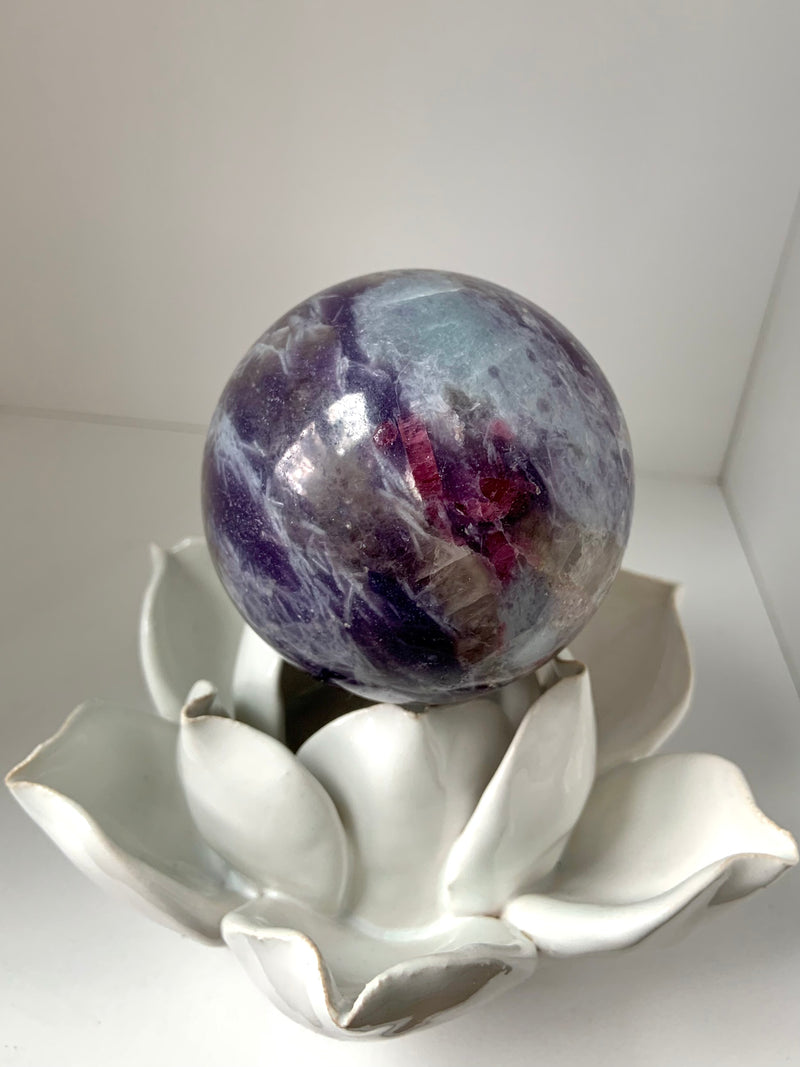 Rare Unicorn Stone Sphere with Aquamarine + Stand