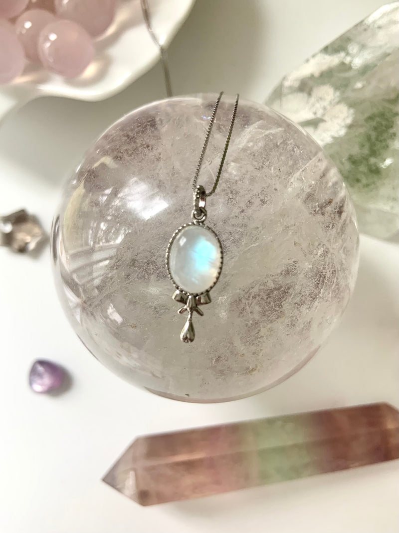 White Moonstone in Sterling Silver Pendant with Chain Option