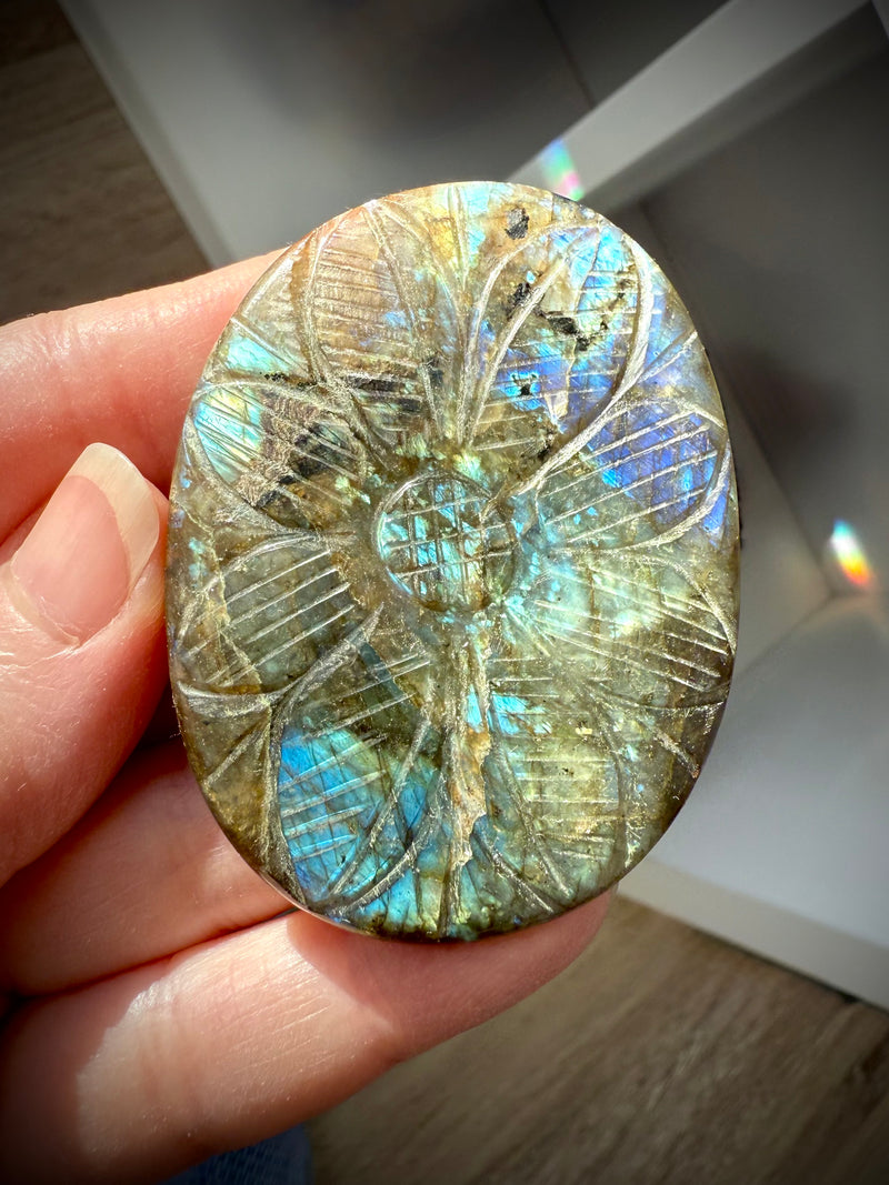 Large Labradorite Mughal Flower Carving