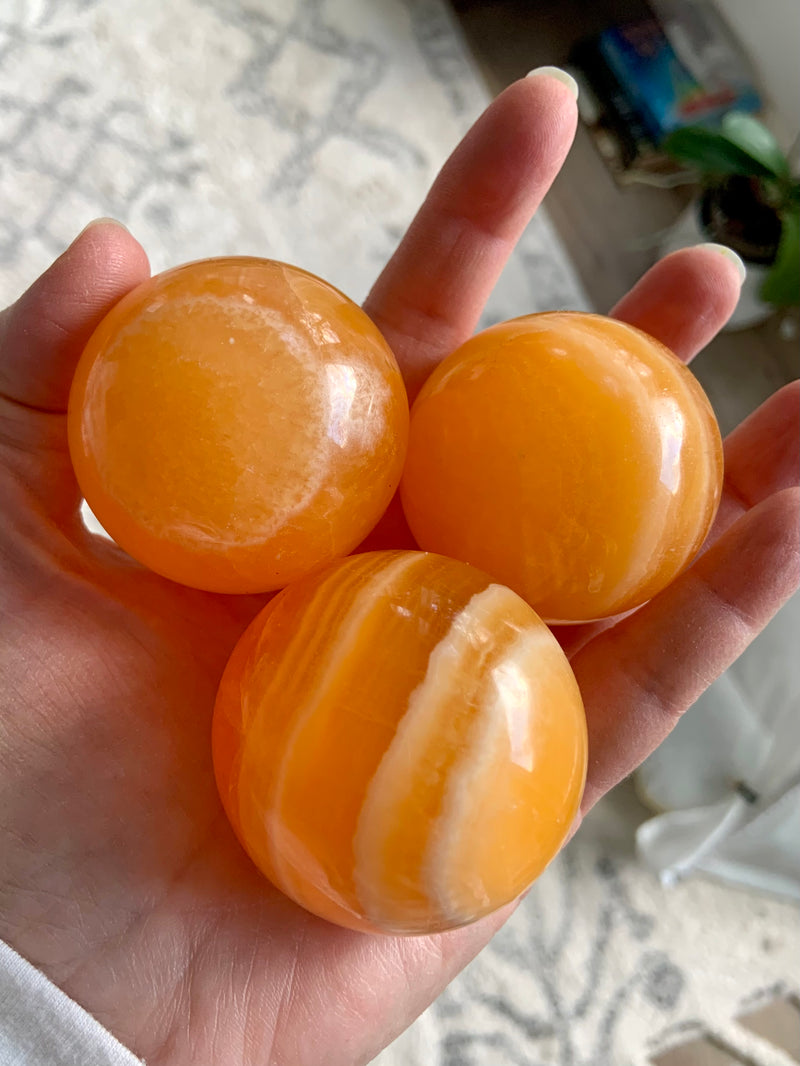 Sparkly Orange Calcite Spheres on Stand