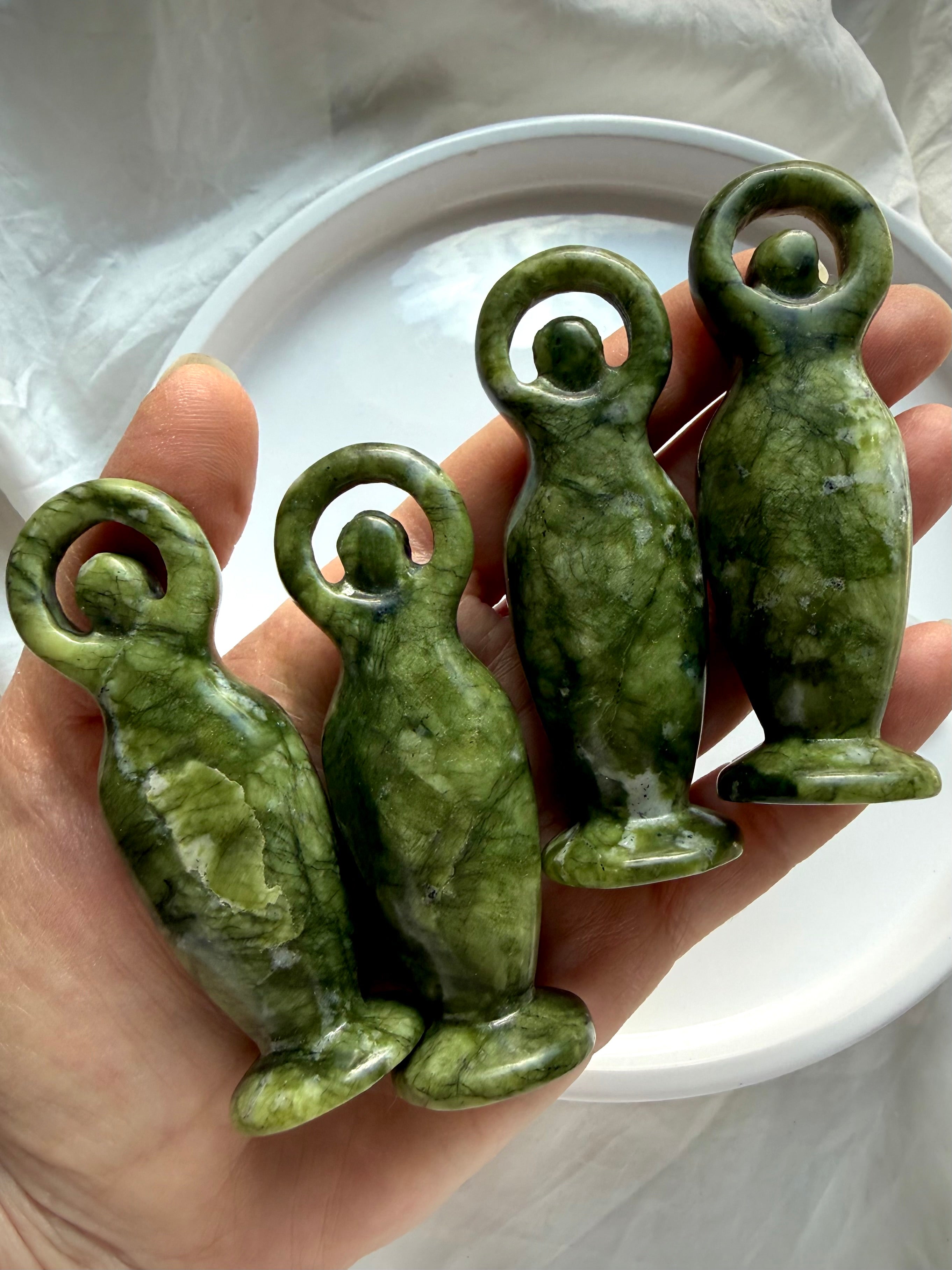 nephrite jade goddess carving back view polished green jade figurine with natural stone variation