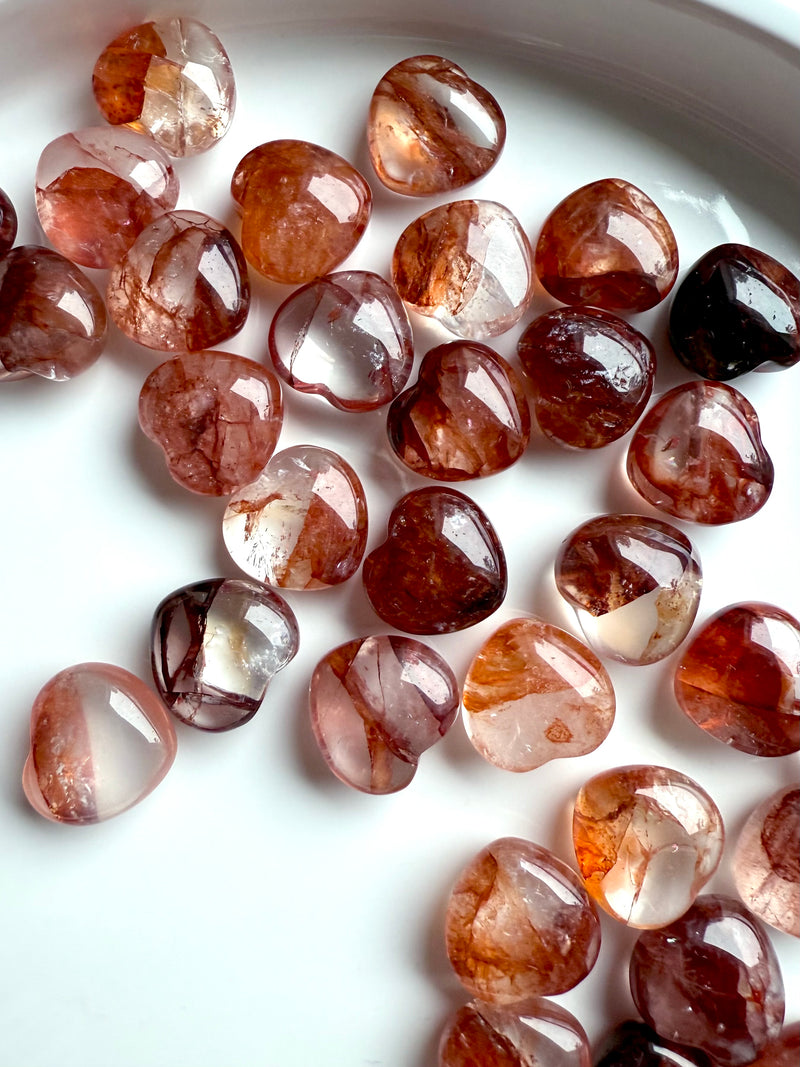 High quality Mini Fire Quartz Crystal Hearts for Root Chakra + Sacral Chakra healing