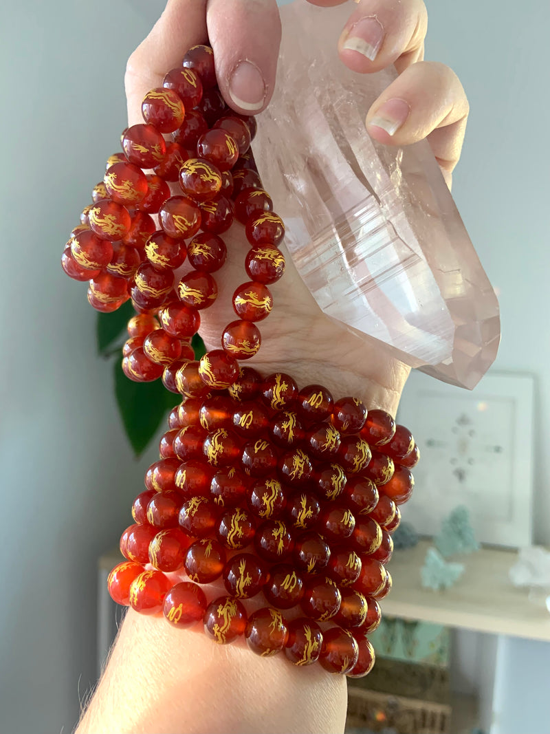 Gold Dragon Carnelian Bead Bracelet