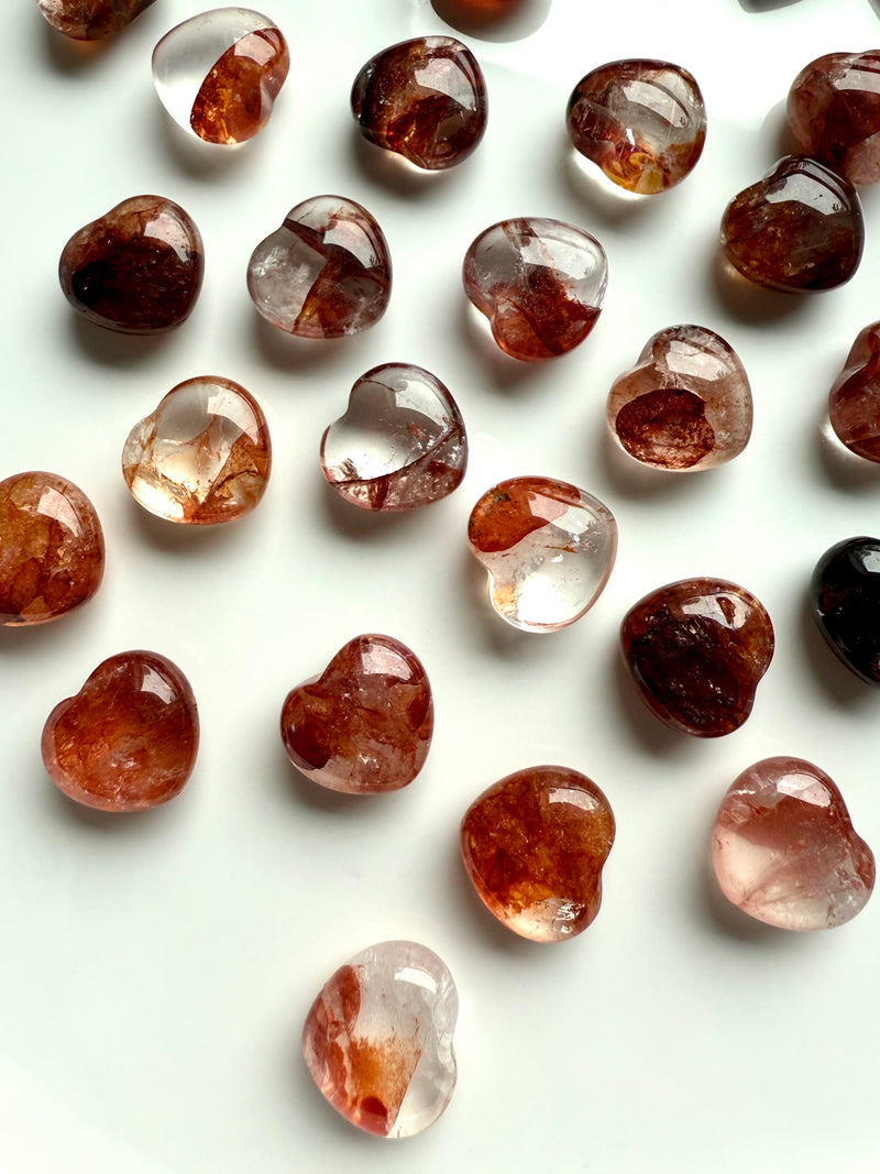 High quality Mini Fire Quartz Crystal Hearts for Root Chakra + Sacral Chakra healing