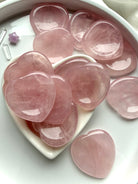 Rose Quartz heart worry stones – polished heart-shaped meditation crystals for love, emotional healing and Heart Chakra support