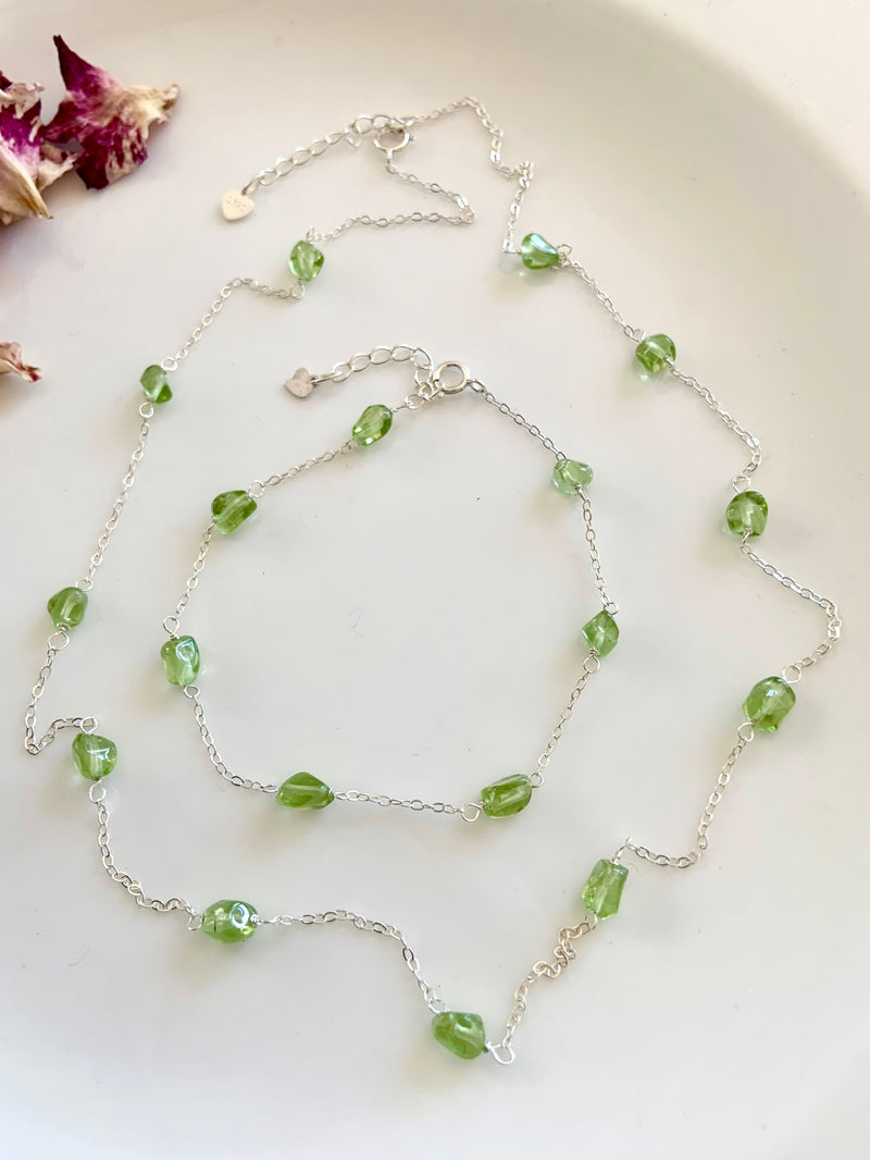 Dainty Peridot Crystal Jewelry Set