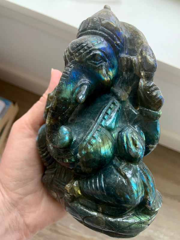 Hand-Carved Labradorite Ganesha