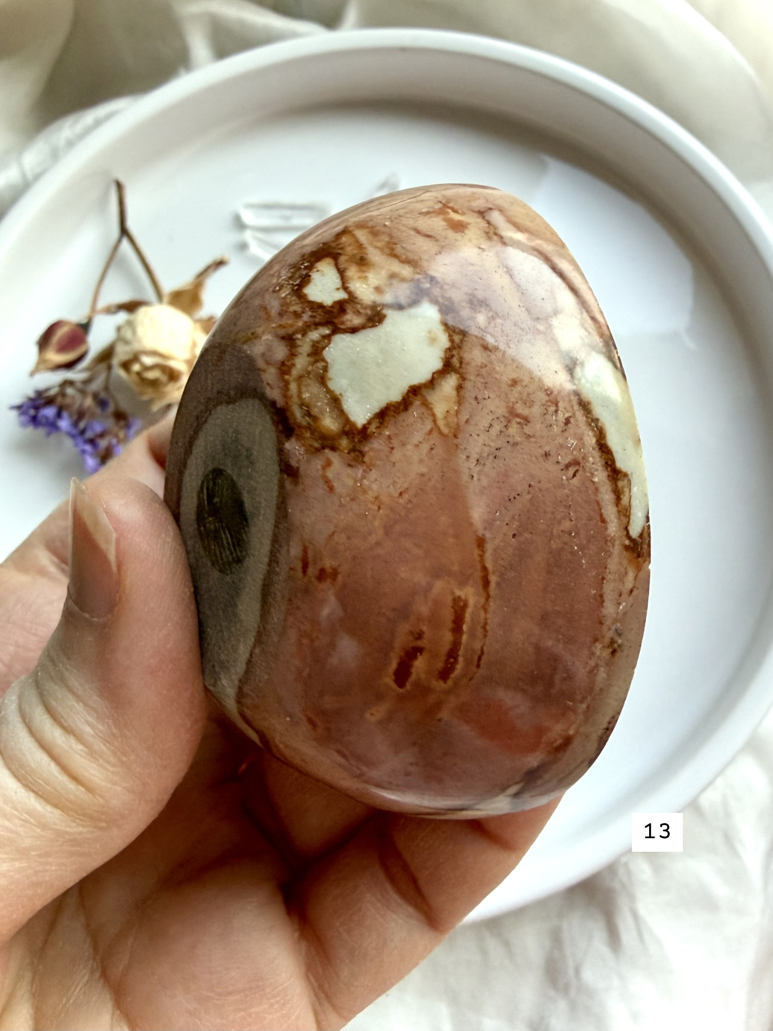 alternate view of polychrome jasper bowl with natural earthy patterns and scenic mineral formations polished stone dish