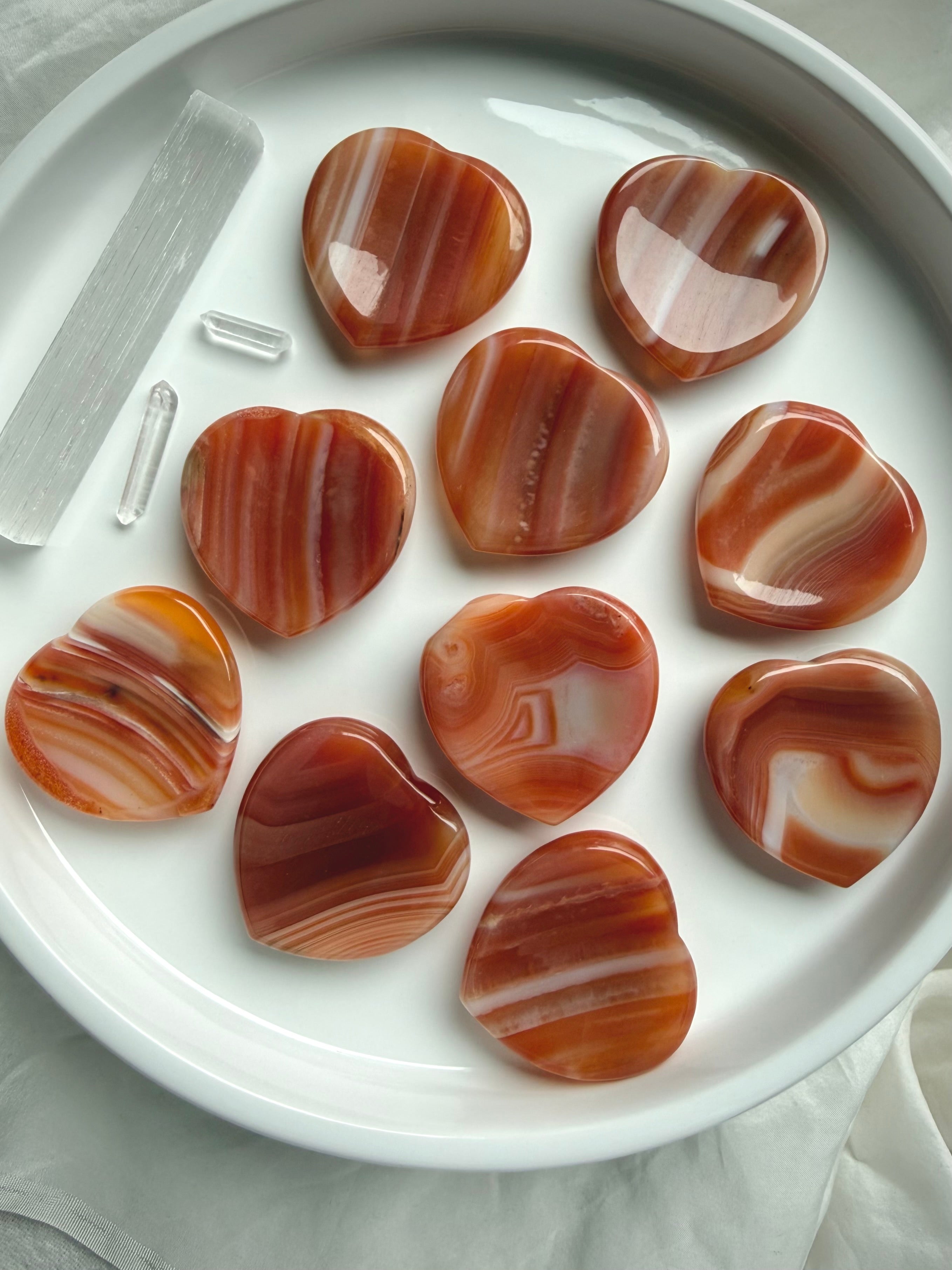 Carnelian heart worry stones crystal thumb stones for Root and Sacral Chakra grounding