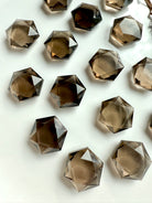 Smoky Quartz faceted hexagon gemstone with luminous polish and grounding Root Chakra energy
