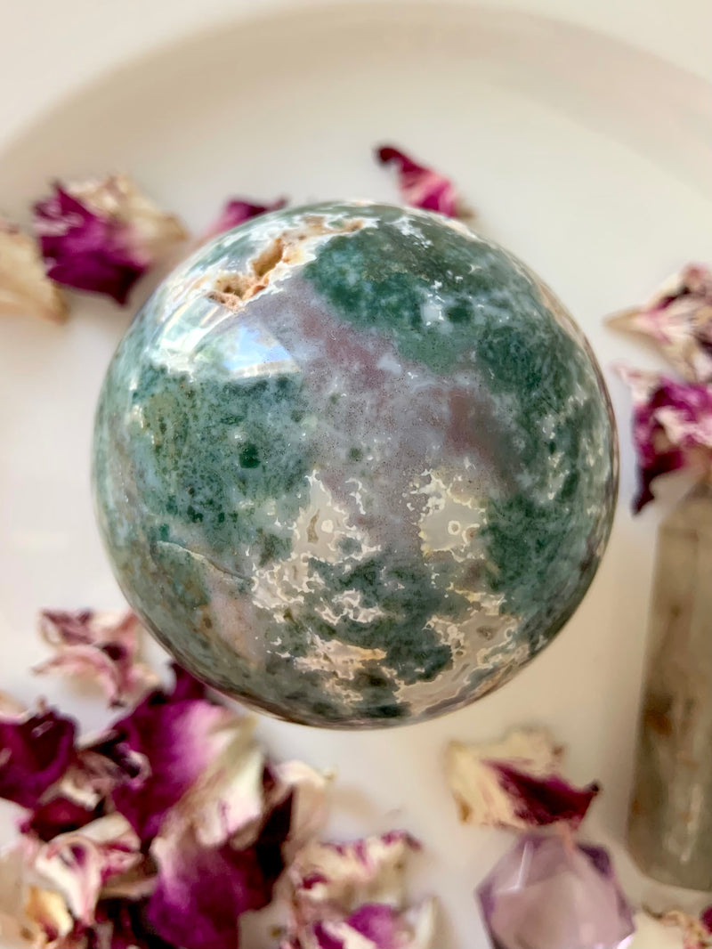 Moss Agate Sphere with Druzy