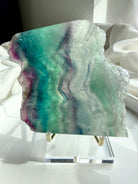 Statement fluorite slab crystal with luminous rainbow banding for clarity, intuition, and calm energy
