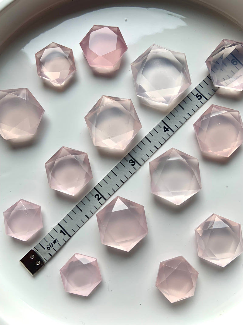 Faceted Girasol Rose Quartz Hexagons