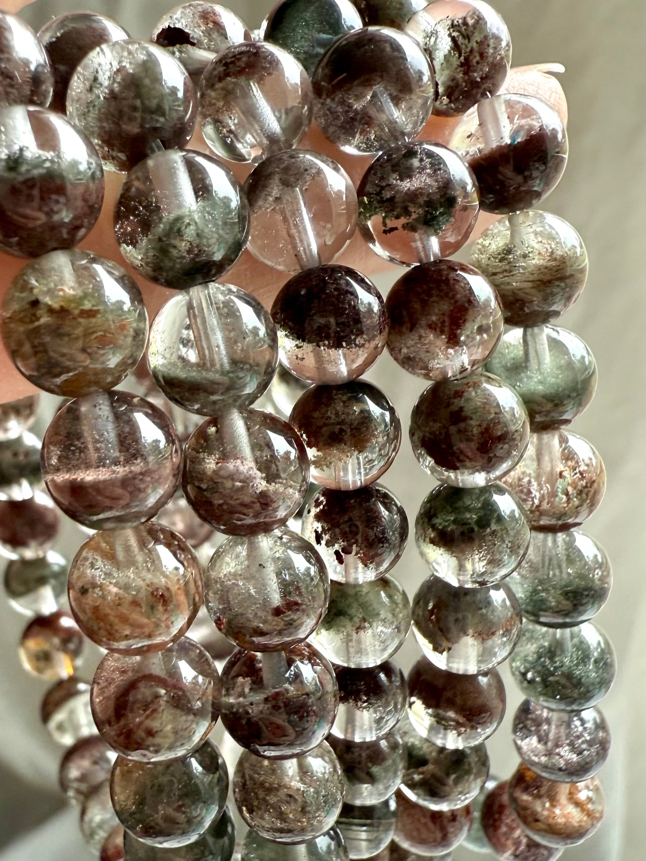 Lodolite Garden Quartz crystal beads with earthy inclusions, scenic shaman stone for grounding, clarity, and spiritual connection