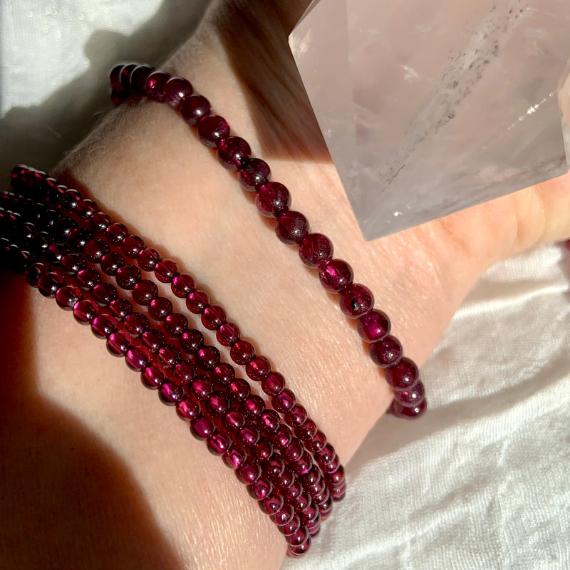 Small Bead Garnet Stacking Bracelets + Necklace