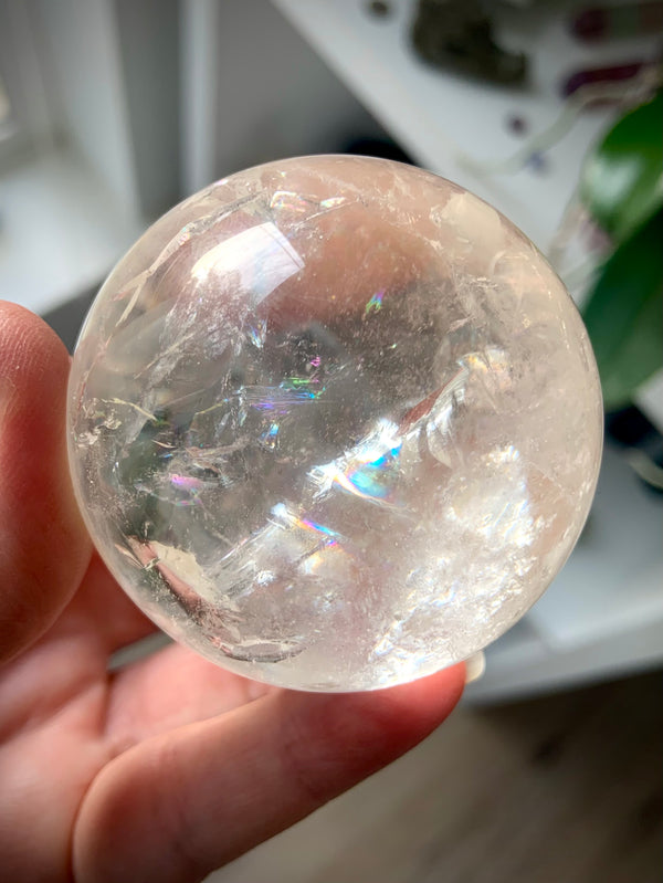 Clear Quartz Sphere with Rainbows + Golden Healer Inclusion