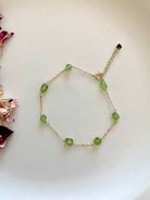 Dainty gold filled Peridot gemstone bracelet with wrist size extender, also available in sterling silver 