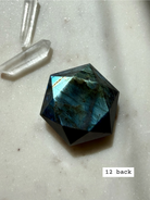 back view of faceted labradorite hexagon crystal star of david pendant with electric blue labradorescence number 12