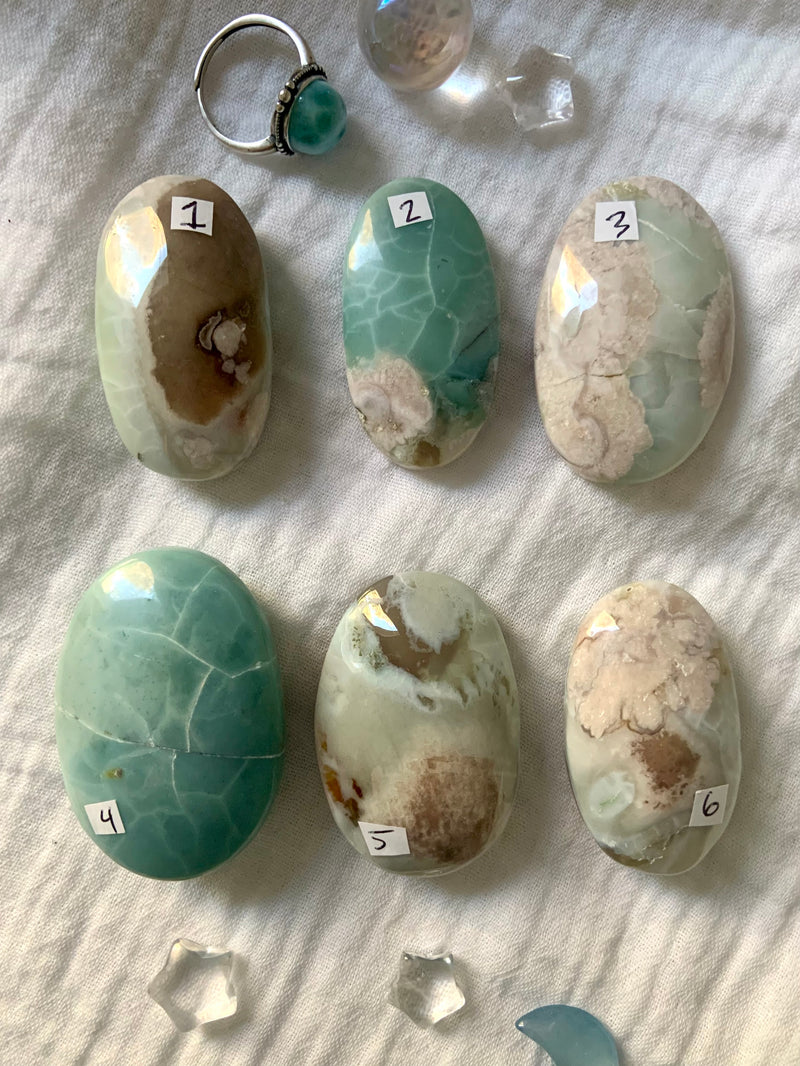 Rare Green Flower Agate Palm Stones