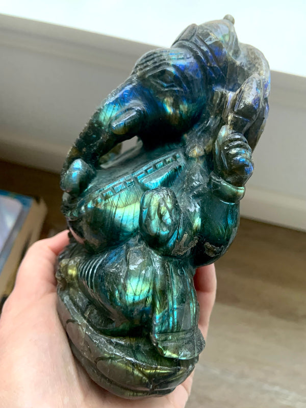 Hand-Carved Labradorite Ganesha Statue Statement Piece Altar Decor Gift Idea