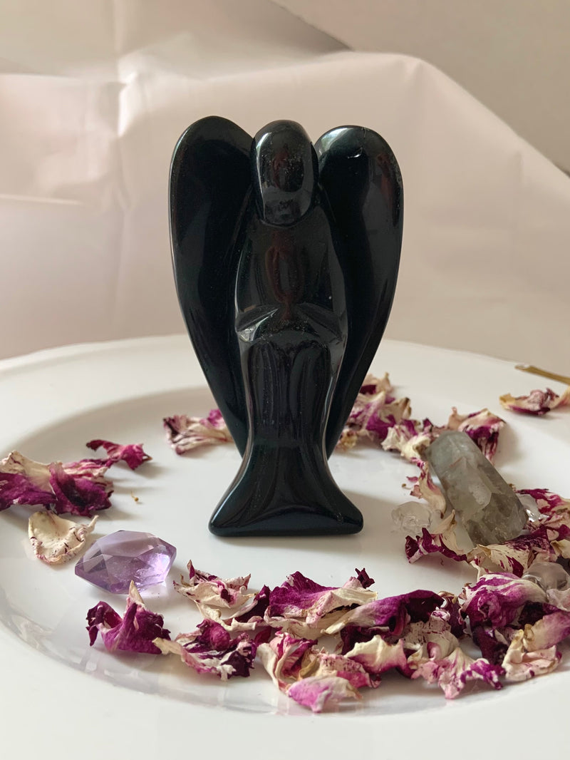 Black Tourmaline Angel Figurine for Energetic Protection