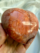 Back of one of a kind Carnelian geode heart with natural banding and polished finish