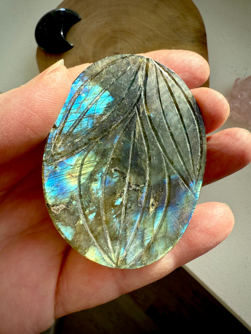 Large Labradorite Mughal Flower Carving